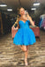Spaghetti Straps Blue Sweetheart Dress Fuchsia A Line Short Homecoming Dress with Ruffles