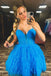 Spaghetti Straps Blue Sweetheart Dress Fuchsia A Line Short Homecoming Dress with Ruffles