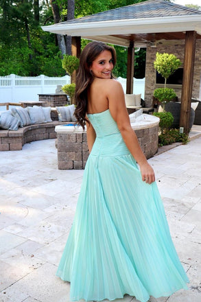 Sweetheart Aqua Slit Prom Dress With Pleated, Keyhole Evening Gown