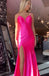 Mermaid Bright Fuchsia Satin Ruffles Long Prom Dress With Skirt Slit