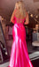 Mermaid Bright Fuchsia Satin Ruffles Long Prom Dress With Skirt Slit