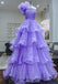 One Shoulder Lilac Ruffles Long Prom Dress With Beading, A Line Party Gown