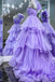 One Shoulder Lilac Ruffles Long Prom Dress With Beading, A Line Party Gown