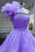 One Shoulder Lilac Ruffles Long Prom Dress With Beading, A Line Party Gown