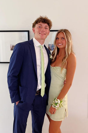 Strapless Sage A Line Bodycon Mini Dress Slit Short Homecoming Dress with Ruched