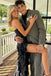 Charming Black Strapless Ruffles Maxi Dress Long Formal Dress with Slit