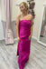 Unique Strapless Fuchsia Sheath Satin Long Bridesmaid with Bow Back