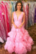 Elegant V Neck Sky Blue A Line Tulle Dress Long Formal Dress with Layers