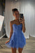 Sweetheart Blue Party Dress Ruched Bodice Homecoming Dress with Bow