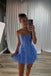 Sweetheart Blue Party Dress Ruched Bodice Homecoming Dress with Bow