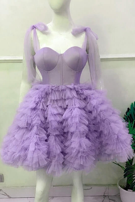 A-Line/Princess Tulle Sleeveless Short/Mini Corset Tiered Ball Gown