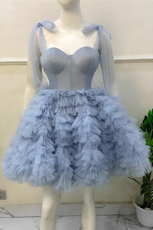 A-Line/Princess Tulle Sleeveless Short/Mini Corset Tiered Ball Gown
