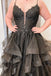 Black Spaghetti Strap Gown with Sequin-Lace Bodice & Voluminous Skirt