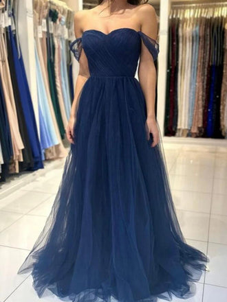 Off the shoulder A Line Sweetheart Long Prom Dress Pleated Party Dress