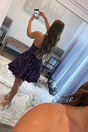 Sequins Strapless V neck Short Party Dress