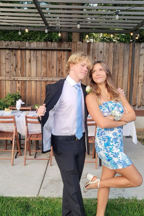 Strapless Blue Satin Short Homecoming Dress Bodycon Party Dress