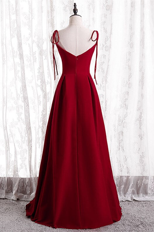 Elegant Spaghetti Straps Red Tulle Long Prom Dress A Line Party Dress
