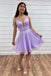 A-Line/Princess V Neck Lilac Sleeveless Short/Mini Tulle Homecoming Dress With Belt
