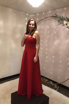 Simple Red One Shoulder Satin Long Prom Dress A Line Formal Dress