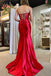 Mermaid Red Strapless Prom Dress Ruched Long Formal Dress With Slit