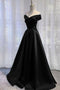 Black A Line Satin Off Shoulder Long Simple Prom Dress