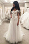 A-Line Cap Sleeves Tulle Wedding Dress With Lace Appliques