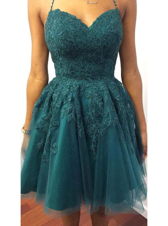 Spaghetti-straps Tulle Short Prom Dress Backless Homecoming Dresses