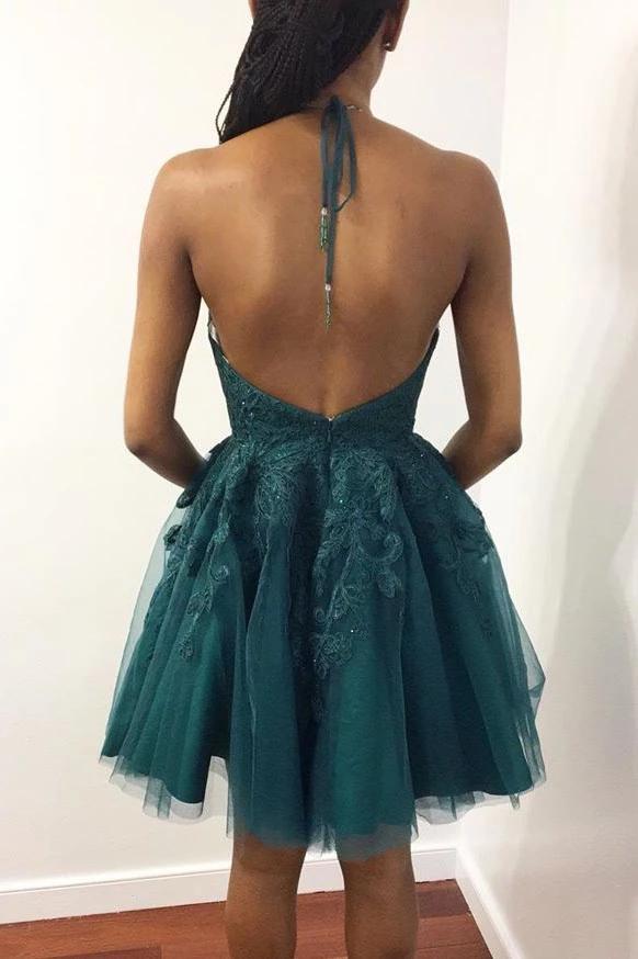 Spaghetti-straps Tulle Short Prom Dress Backless Homecoming Dresses