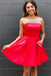 fuchsia short prom dress with beading pockets strapless homecoming dress dth296