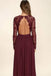 Flowy Lace Chiffon V-Neck Backless Long Sleeves Burgundy Bridesmaid Dresses