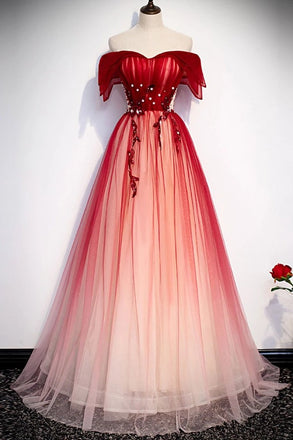 lace up princess party gown off-shoulder tulle red long prom dresses dtp942