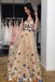 a-line v-neck 3d butterfly appliques long formal prom dress dtp162