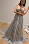 Dazzling Silver Sequins Prom Dresses Backless Formal Engagement Dress