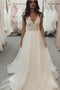 A-line V-neck Lace Top Wedding Dresses Tulle Bridal Gown