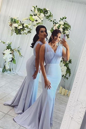 blue wedding party dress mermaid v-neck long bridesmaid dresses dtb155
