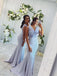 Mermaid V-neck Long Bridesmaid Dresses, Blue Wedding Party Dress