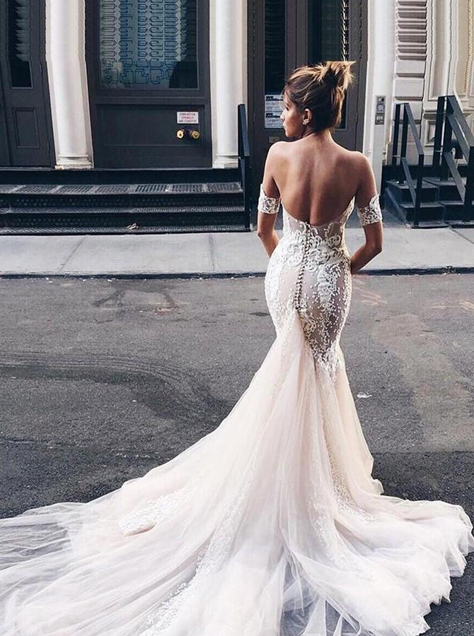 Tulle Sophisticated Mermaid Sweetheart Lace Backless Wedding Dress DTW201 DressTok.co.uk Tulle Sophisticated Mermaid Sweetheart Lace Backless Wedding Dress DTW201 DressTok.co.uk