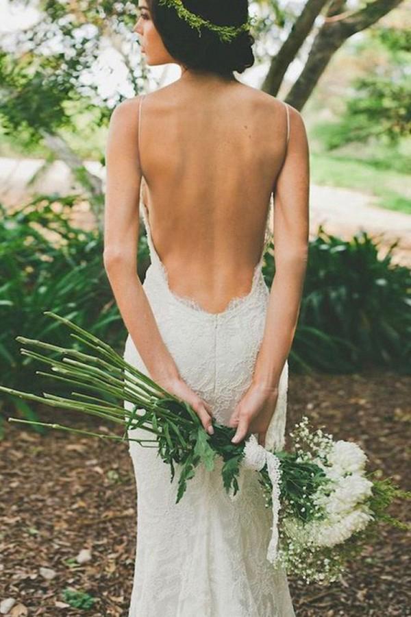 Spaghetti Straps Mermaid Backless Lace Beach Wedding Dresses