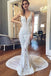 mermaid v-neck backless wedding dresses with lace appliques dtw204