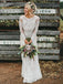 Bohemian Bateau Long Sleeves Backless Lace Wedding Dresses