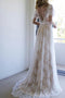 A-Line V-Neck Short Sleeves Backless Lace Beach Wedding Dress