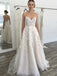 A-Line Spaghetti Tulle Backless Wedding Dress with Appliques