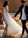 A-Line Plunging Neckline Appliques Tulle Rustic Wedding Dress with Split