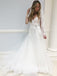 A-Line V-Neck Tulle Long Sleeves Wedding Dress with Appliques