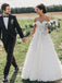 A-Line Off-the-Shoulder Tulle Wedding Dresses with Appliques