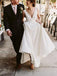 Simple Modern Wedding Dress A-Line V-Neck Satin Bridal Gown