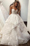 Princess Sweetheart Layered Long Wedding Dress with Appliques