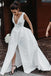 elegant a-line v-neck satin simple wedding dress with split dtw231