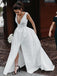 Elegant A-Line V-Neck Satin Simple Wedding Dress with Split