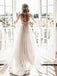 A-Line Sheer Bateau Backless Wedding Dresses With Appliques Long Sleeves